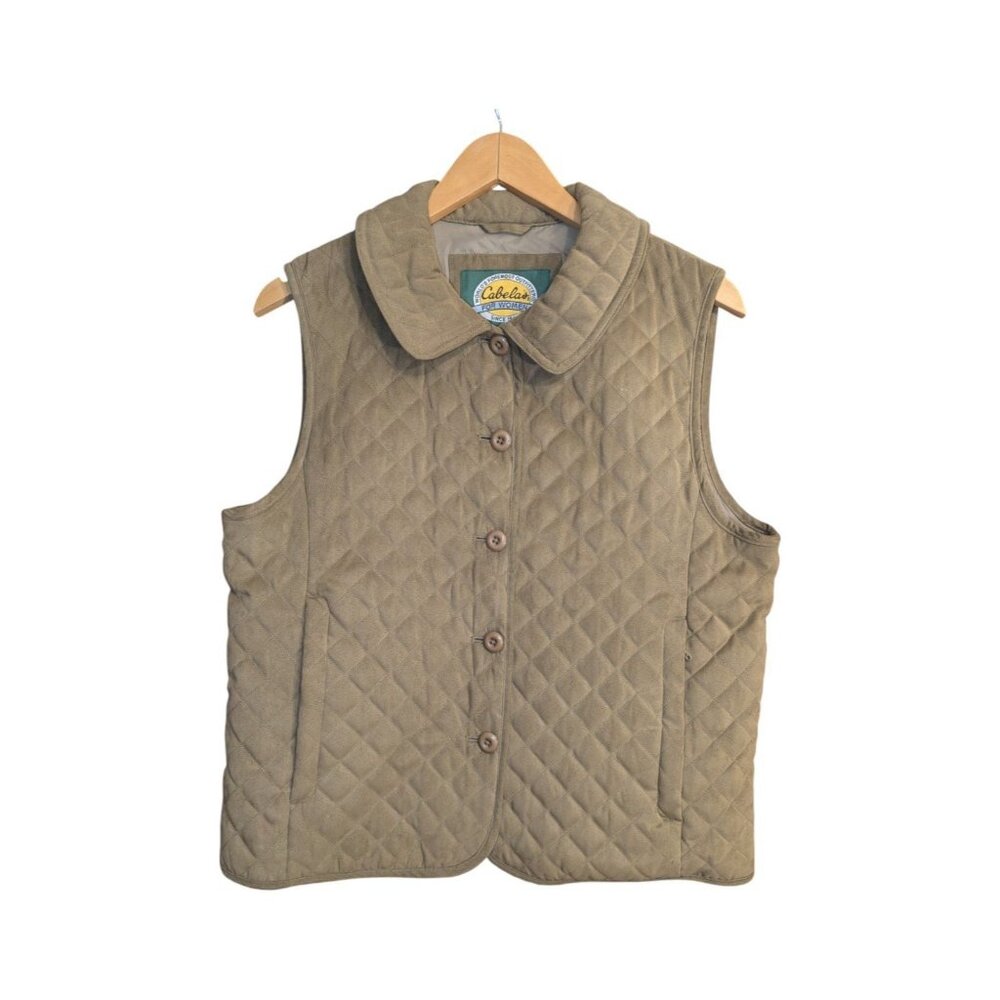 Cabelas Womens Vest Size M Quilted Button Up Hand Pockets Lightweight Brown